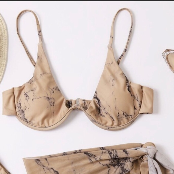 3 piece Nude Marble High Cut Bikini - Picture 3 of 4